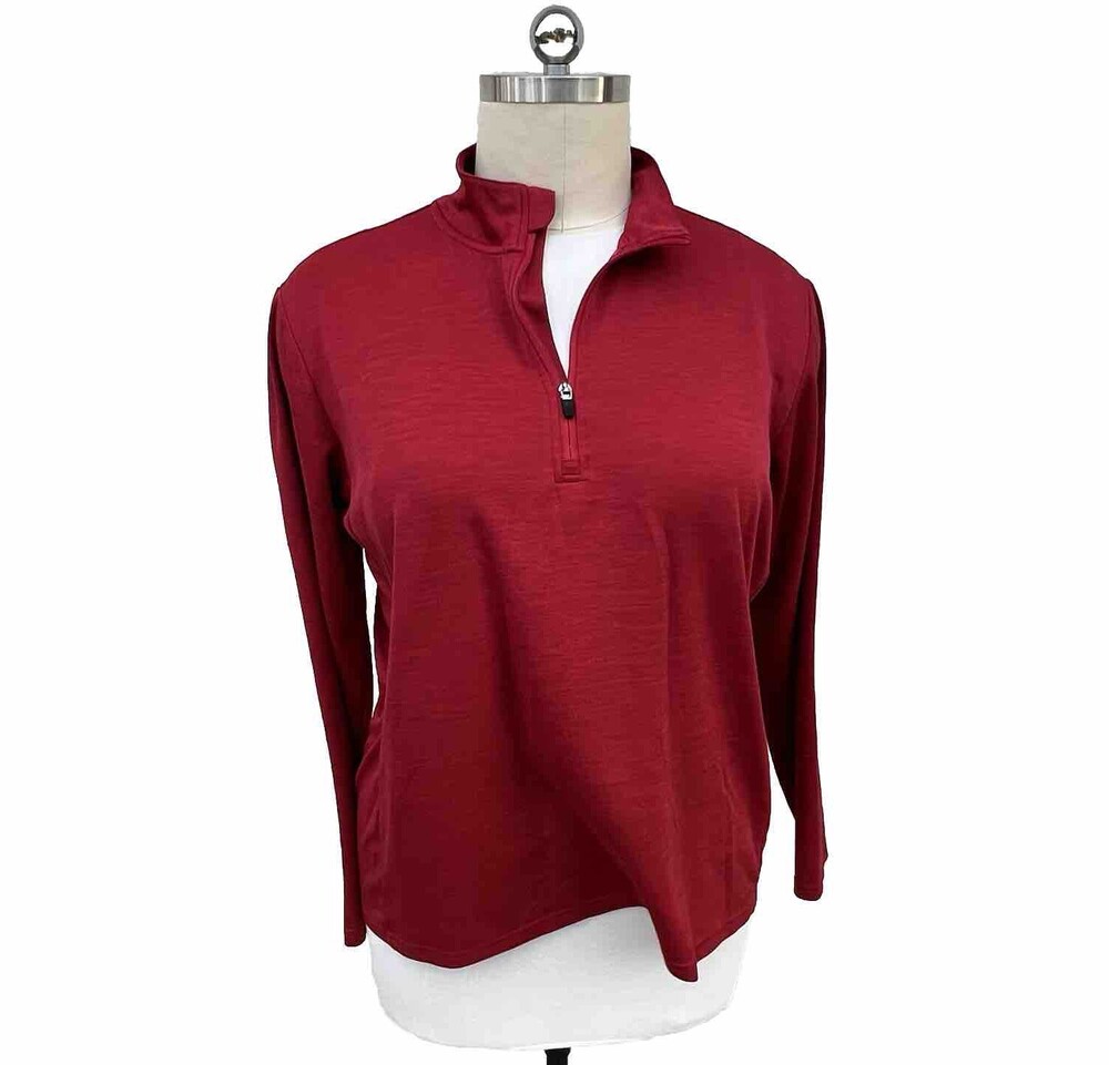 Women's Russell Athletic - Dark Red Quarter Zip Long Sleeve Pullover XL